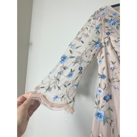 ADRIANNA PAPELL DRESS 6 FLORAL EMBROIDERED BEADED SHEATH SHORT COCKTAIL BEIGE - Picture 7 of 16